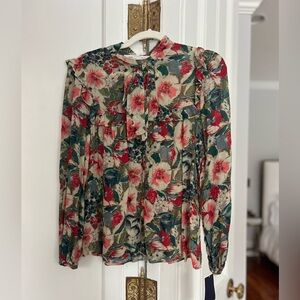 Zara Floral Blouse with Red and Green Accents
